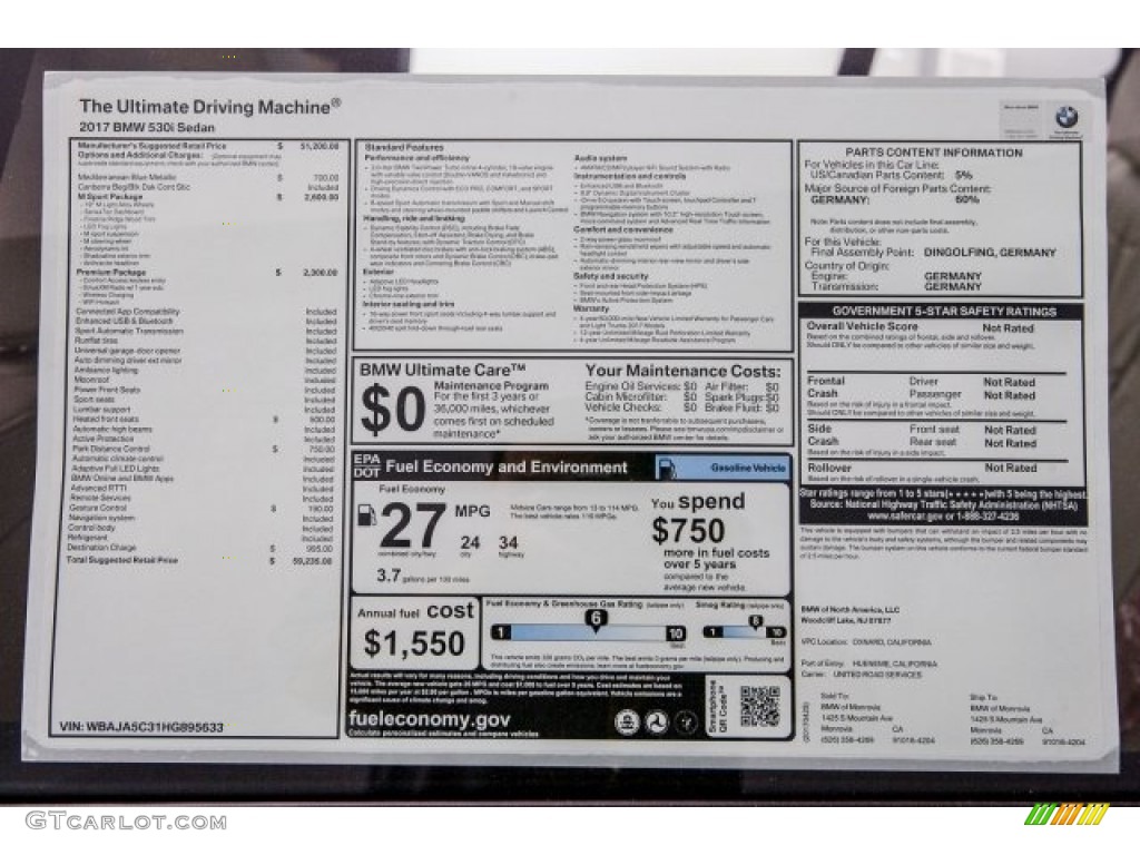 2017 5 Series 530i Sedan - Mediterranean Blue Metallic / Canberra Beige photo #10