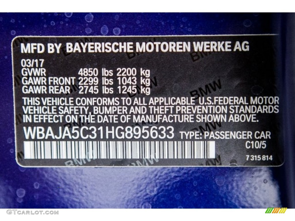 2017 5 Series Color Code C10 for Mediterranean Blue Metallic Photo #120185778