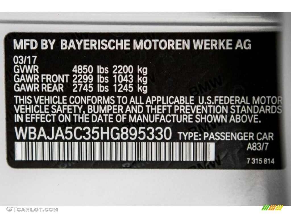 2017 5 Series 530i Sedan - Glacier Silver Metallic / Black photo #11