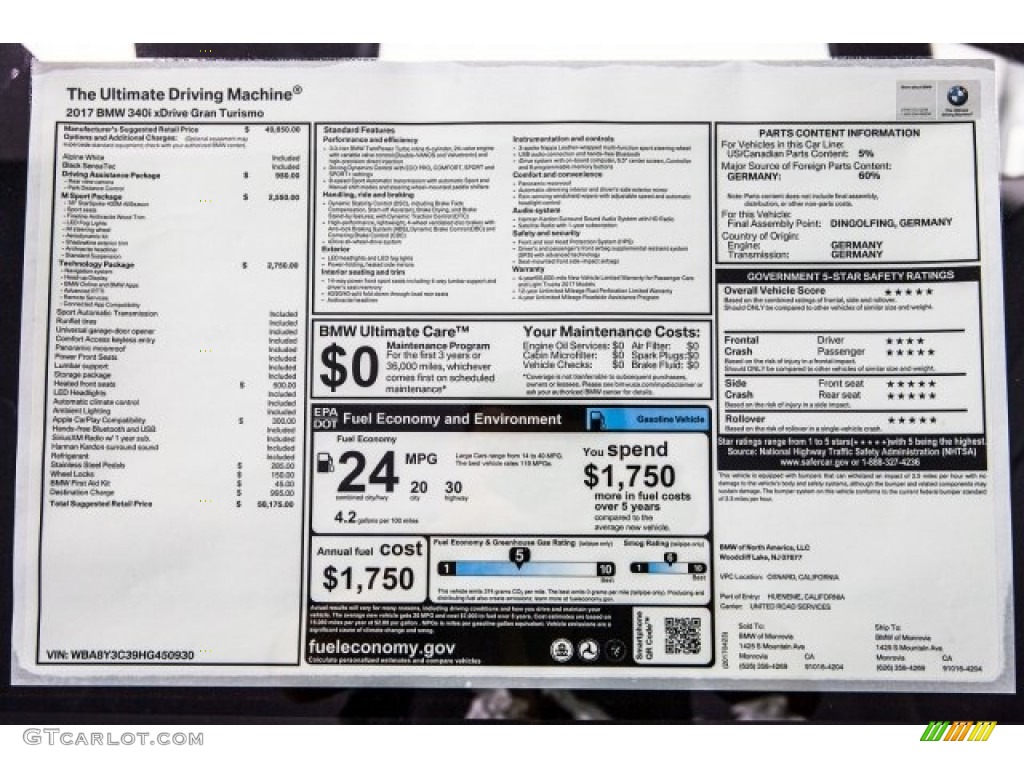 2017 3 Series 340i xDrive Sedan - Alpine White / Black photo #10