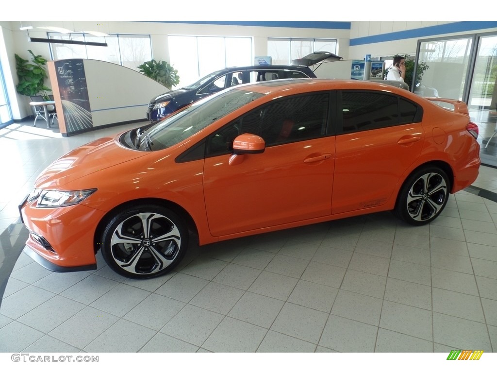 2014 Civic Si Sedan - Orange Fire Pearl / Black/Red photo #1