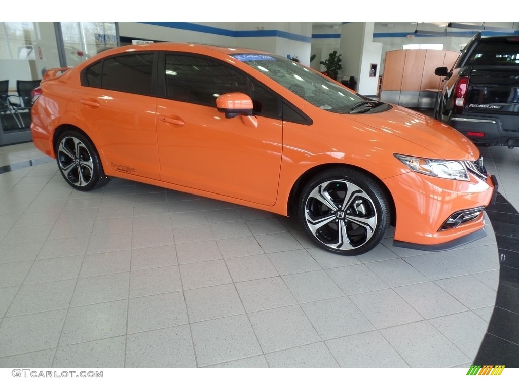 2014 Civic Si Sedan - Orange Fire Pearl / Black/Red photo #4