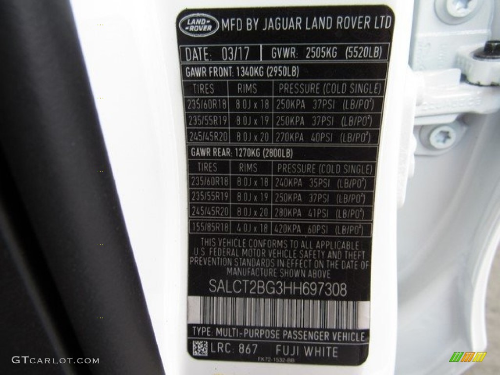 2017 Land Rover Discovery Sport HSE Luxury Color Code Photos