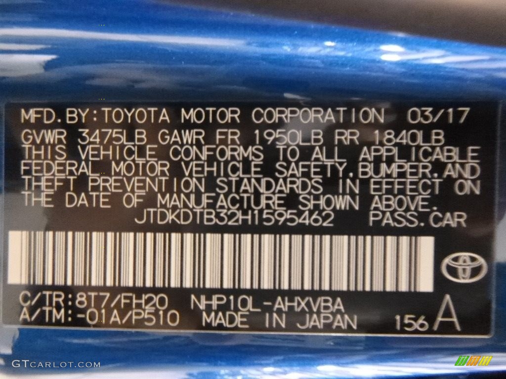 2017 Prius c Color Code 8T7 for Blue Streak Metallic Photo #120204758