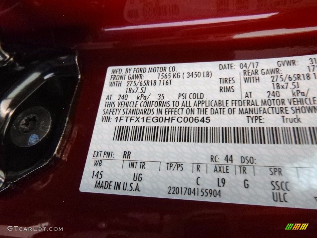 2017 F150 XLT SuperCab 4x4 - Ruby Red / Earth Gray photo #11
