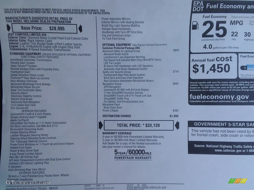 2017 Compass Limited 4x4 - Diamond Black Crystal Pearl / Black photo #34