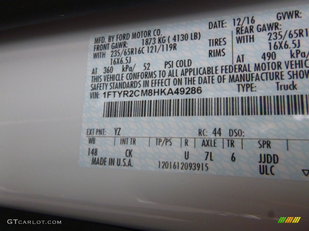 2017 Transit Van 250 MR Long - Oxford White / Pewter photo #12