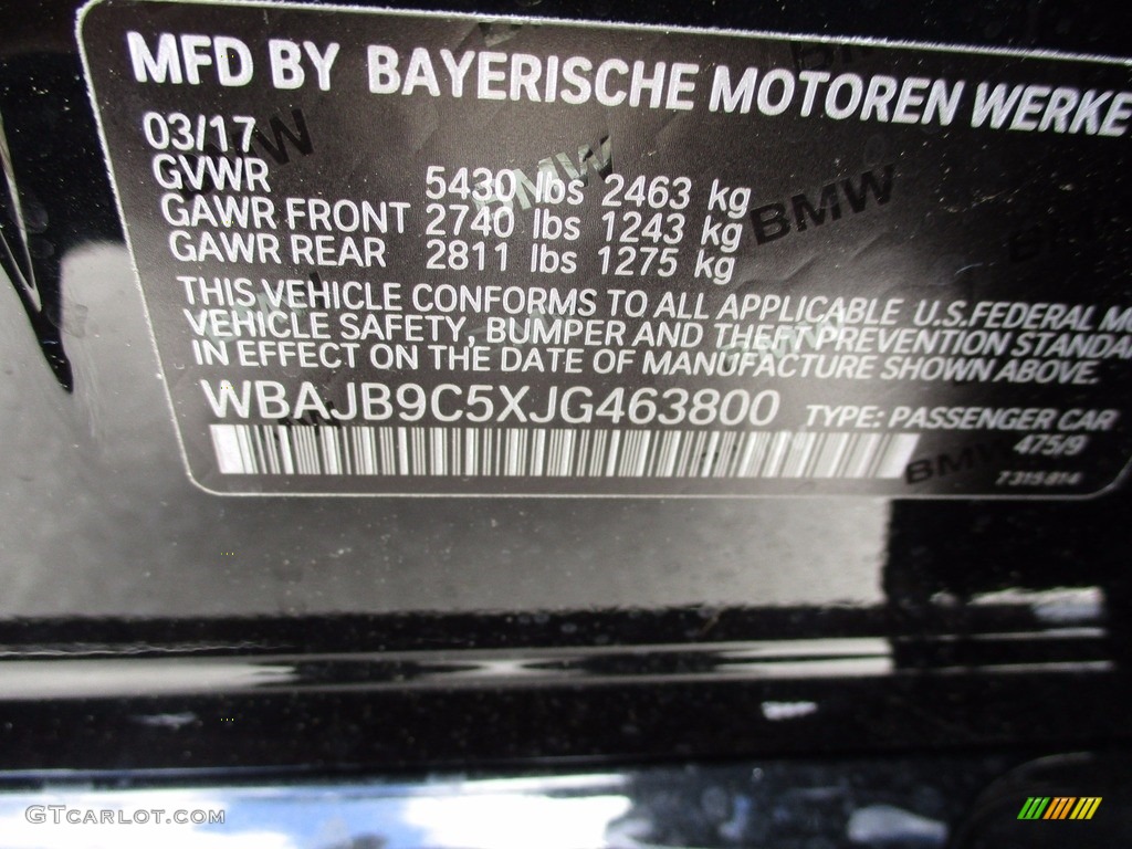 2018 5 Series Color Code 475 for Black Sapphire Metallic Photo #120242869