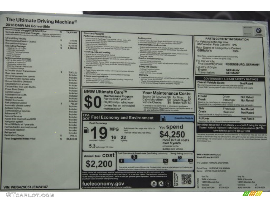 2018 BMW M4 Convertible Window Sticker Photo #120247026
