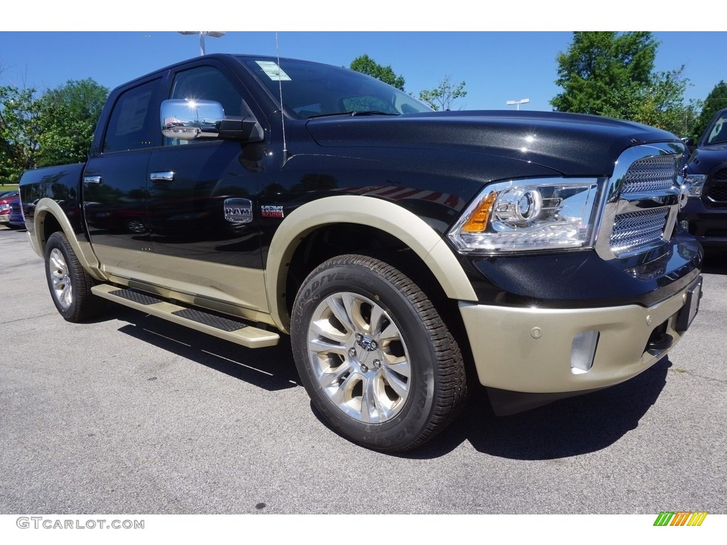 2017 1500 Laramie Longhorn Crew Cab 4x4 - Brilliant Black Crystal Pearl / Canyon Brown/Light Frost Beige photo #4