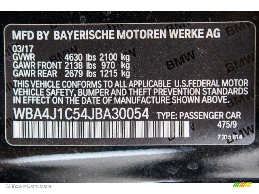 2018 4 Series Color Code 475 for Black Sapphire Metallic Photo #120247734
