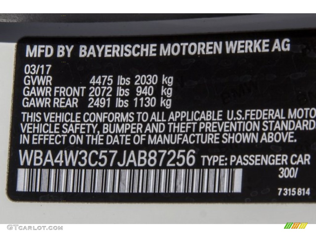 2018 4 Series Color Code 300 for Alpine White Photo #120247968