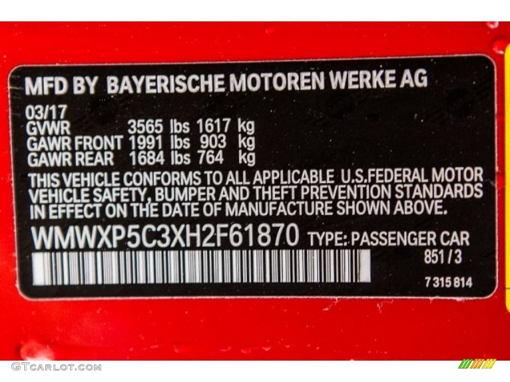 2017 Hardtop Color Code 851 for Chili Red Photo #120253563