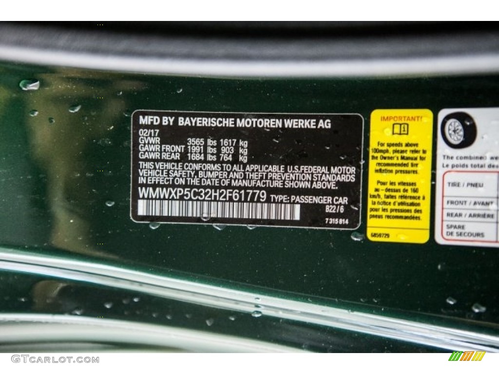 2017 Hardtop Color Code B22 for British Racing Green II Metallic Photo #120254049