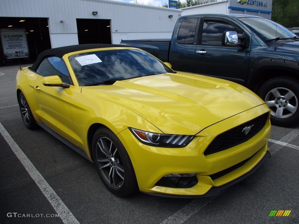 2016 Mustang EcoBoost Premium Convertible - Triple Yellow Tricoat / Ebony photo #2