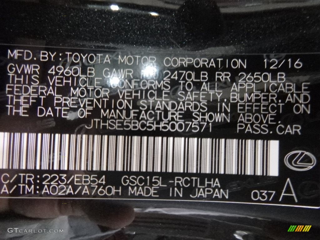 2017 Lexus RC 350 AWD Color Code Photos