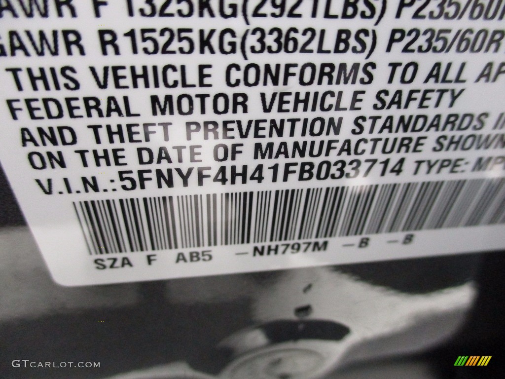 2015 Pilot EX 4WD - Modern Steel Metallic / Gray photo #19