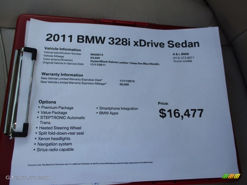 2011 3 Series 328i xDrive Sedan - Deep Sea Blue Metallic / Oyster/Black Dakota Leather photo #13