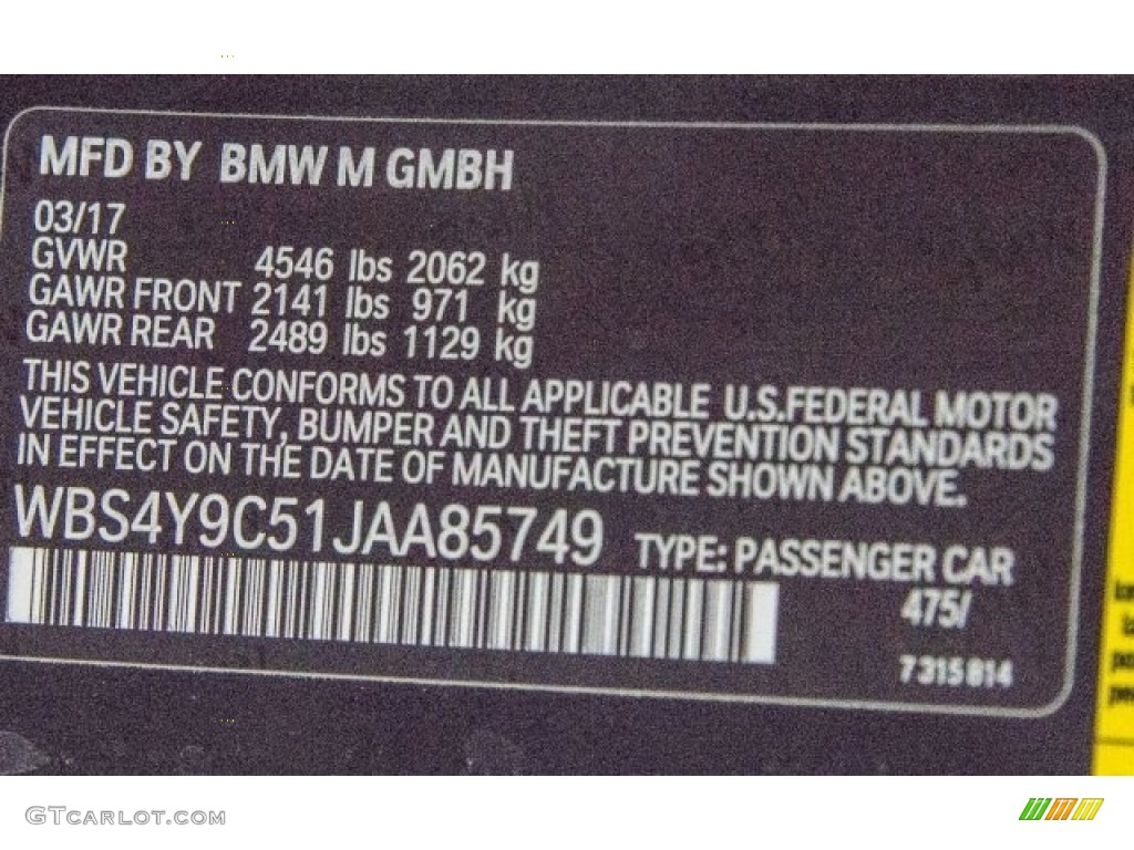 2018 M4 Color Code 475 for Black Sapphire Metallic Photo #120295067