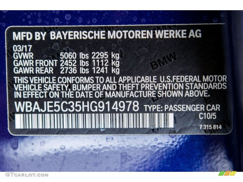 2017 5 Series 540i Sedan - Mediterranean Blue Metallic / Canberra Beige photo #11