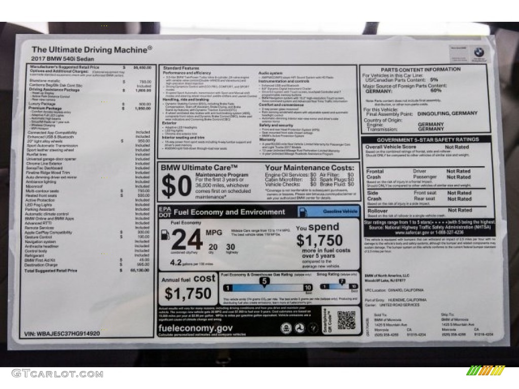 2017 5 Series 540i Sedan - Bluestone Metallic / Canberra Beige photo #10