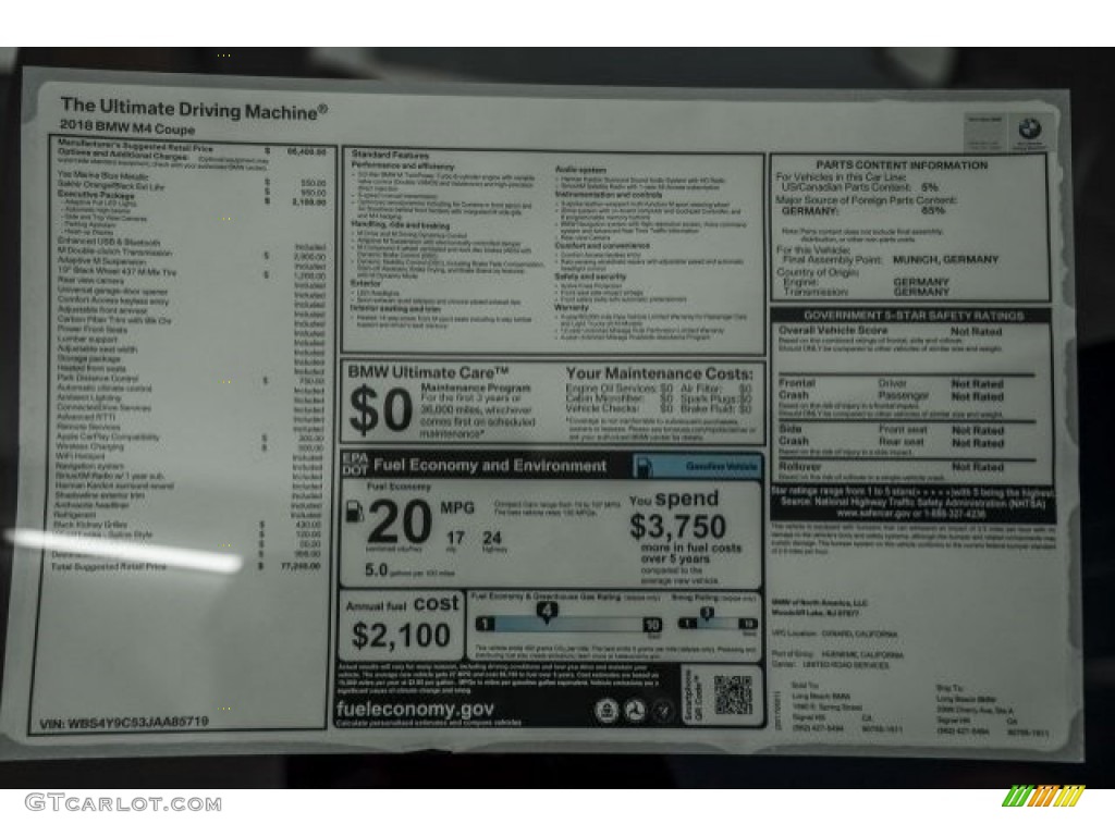 2018 BMW M4 Coupe Window Sticker Photo #120317204