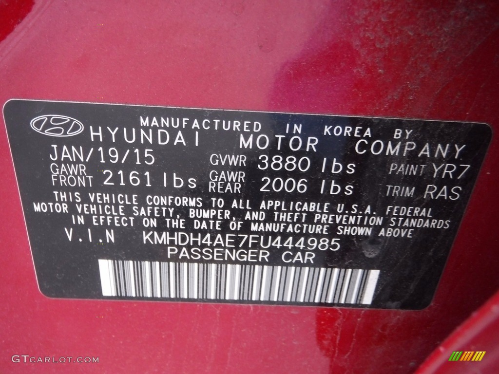 2015 Elantra SE Sedan - Geranium Red / Gray photo #19