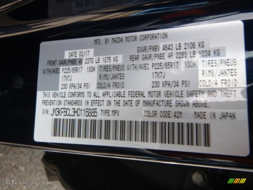 2017 CX-5 Color Code 42M for Deep Crystal Blue Mica Photo #120341939