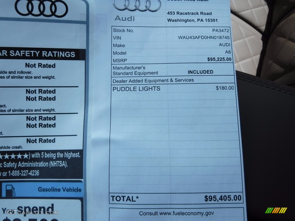 2017 Audi A8 L 4.0T quattro Window Sticker Photos