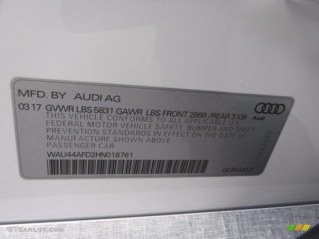 2017 A8 L 3.0T quattro - Glacier White Metallic / Nougat Brown photo #42