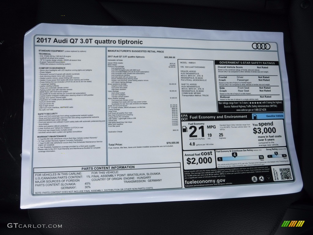 2017 Q7 3.0T quattro Premium Plus - Glacier White Metallic / Black photo #9