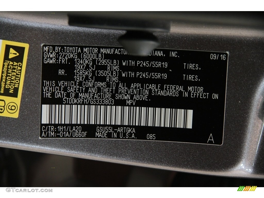 2016 Highlander Color Code 1H1 for Predawn Gray Mica Photo #120367603