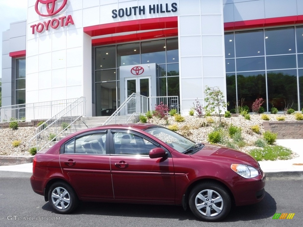 2010 Accent GLS 4 Door - Wine Red / Beige photo #2