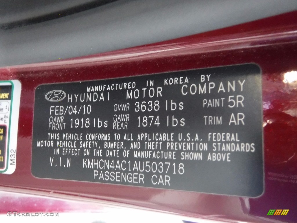 2010 Accent GLS 4 Door - Wine Red / Beige photo #19