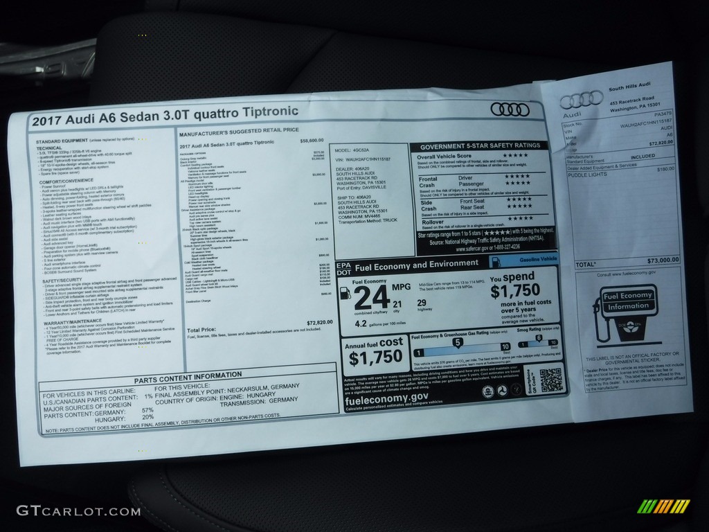 2017 A6 3.0 TFSI Premium Plus quattro - Oolong Gray Metallic / Black photo #9
