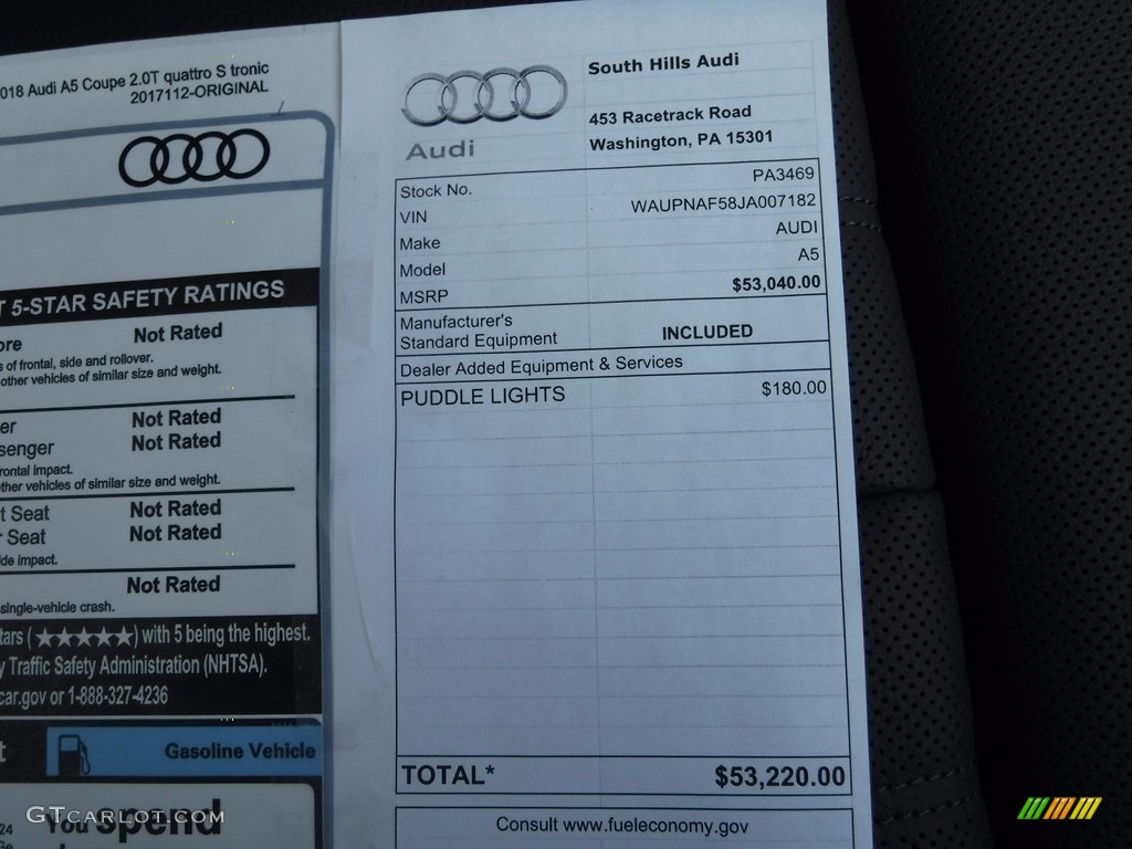 2018 Audi A5 Premium Plus quattro Coupe Window Sticker Photo #120395351