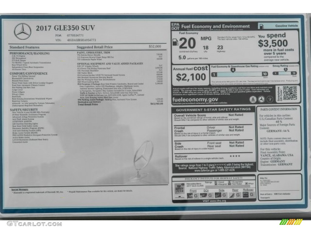 2017 Mercedes-Benz GLE 350 Window Sticker Photos