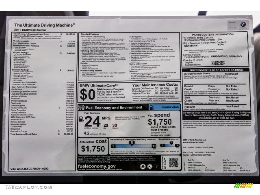 2017 5 Series 540i Sedan - Bluestone Metallic / Ivory White photo #10