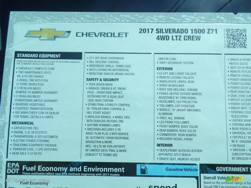 2017 Chevrolet Silverado 1500 LTZ Crew Cab 4x4 Window Sticker Photo #120440986
