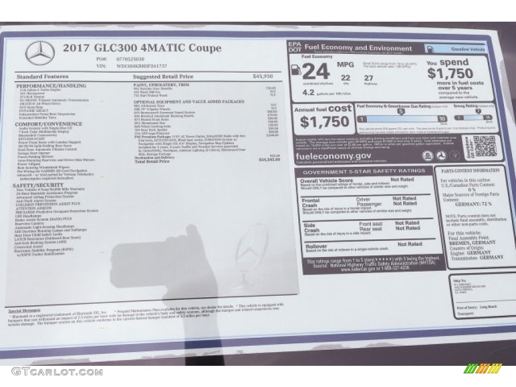 2017 Mercedes-Benz GLC 300 4Matic Window Sticker Photo #120454649