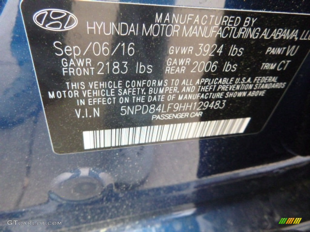 2017 Elantra Limited - Lakeside Blue / Black photo #11