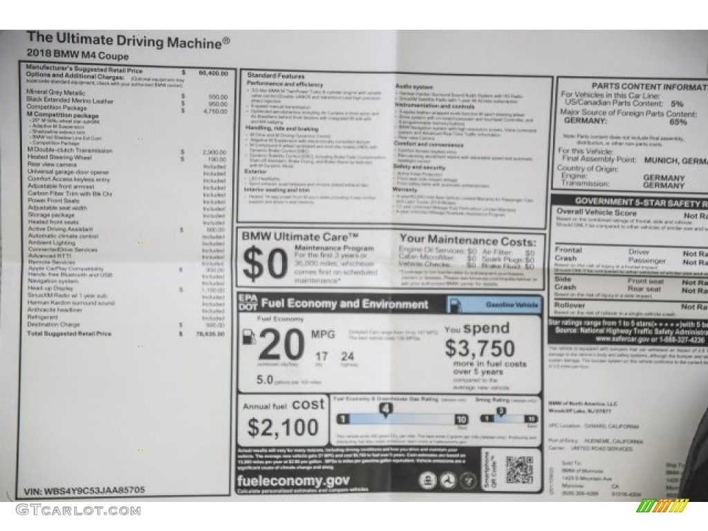 2018 BMW M4 Coupe Window Sticker Photo #120462671