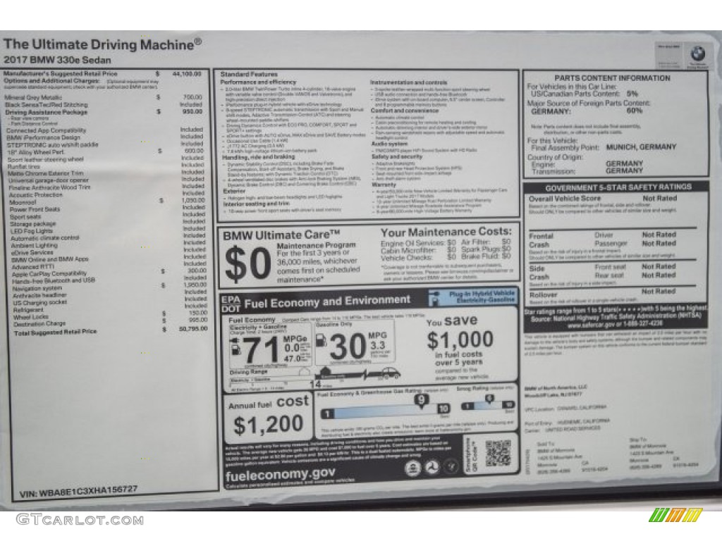 2017 3 Series 330e iPerfomance Sedan - Mineral Grey Metallic / Black photo #10