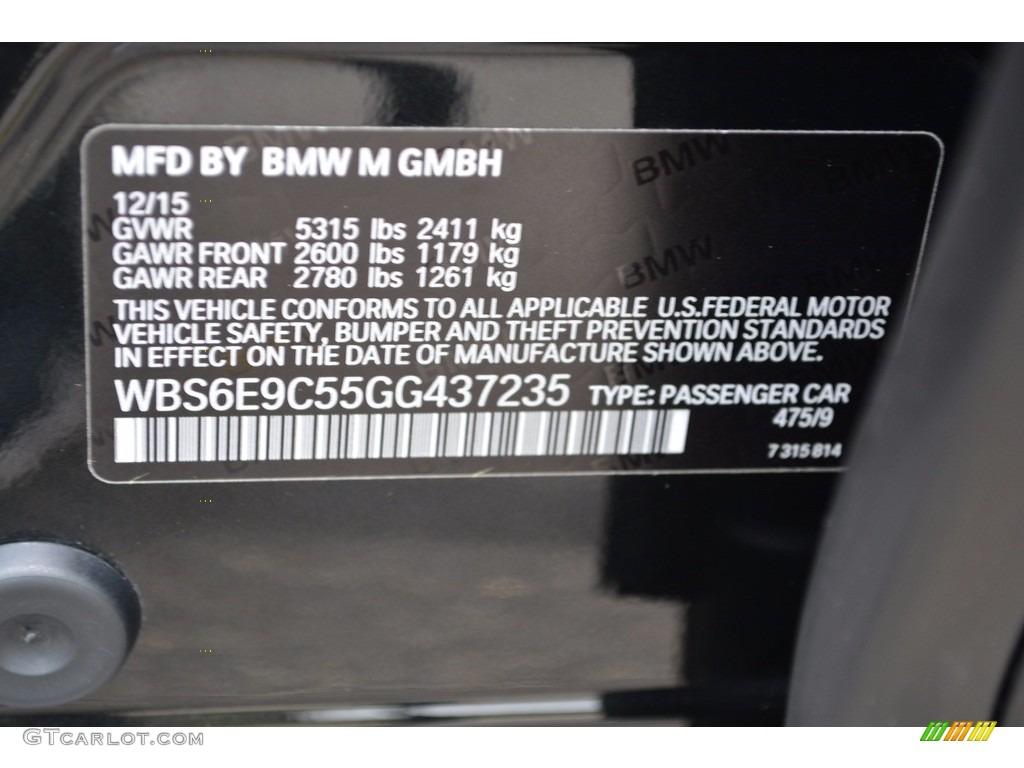 2016 BMW M6 Gran Coupe Color Code Photos