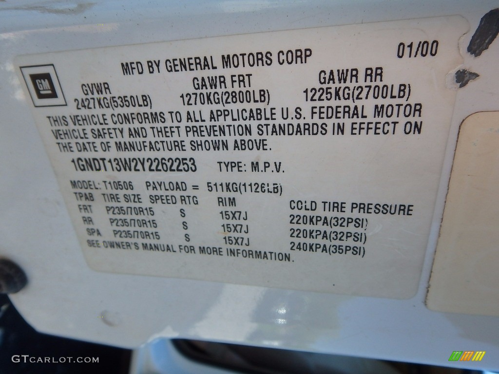 2000 Blazer LS 4x4 - Summit White / Beige photo #14