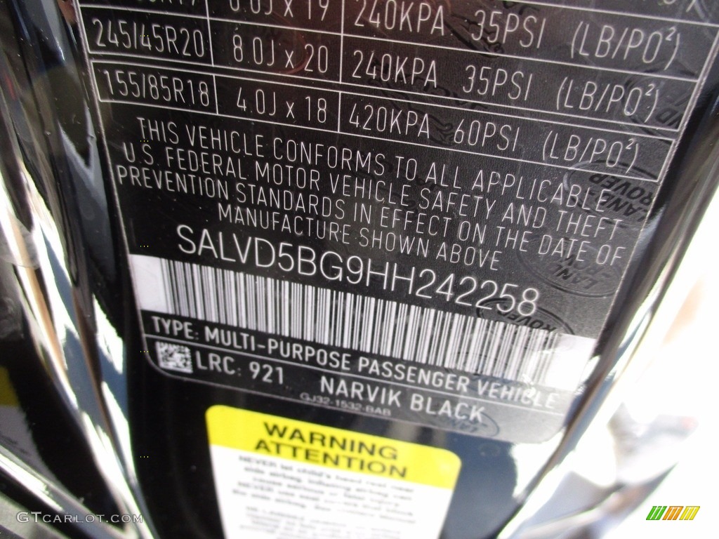 2017 Range Rover Evoque Color Code 921 for Narvik Black Photo #120474104