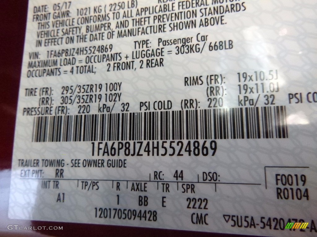 2017 Mustang Color Code RR for Ruby Red Photo #120491316