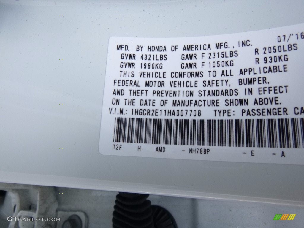 2017 Accord Color Code NH788P for White Orchid Pearl Photo #120494181