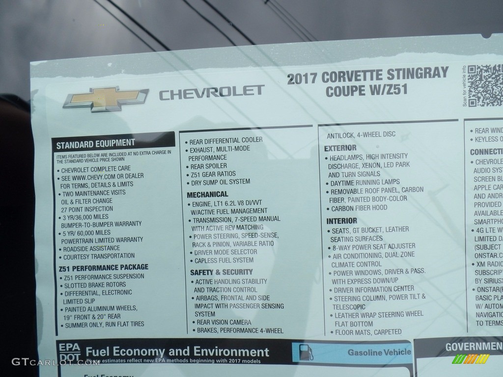 2017 Chevrolet Corvette Stingray Coupe Window Sticker Photo #120522068