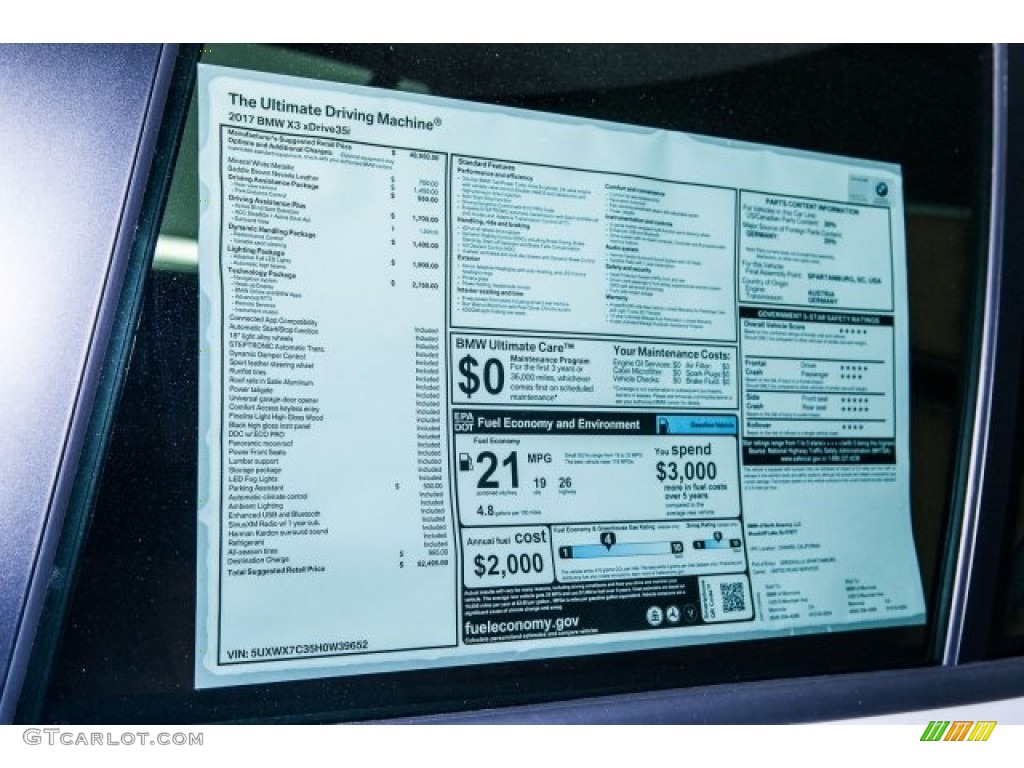 2017 BMW X3 xDrive35i Window Sticker Photos